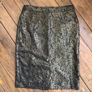 Metallic Gold Lace Pencil Skirt
